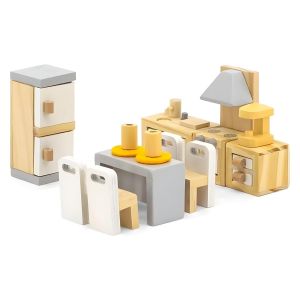 Jouet Meubles de Cuisine et Salle à Manger - Bois Massif Écologique - Jeu d'Imitation pour Enfants 3A+ - Multicolore