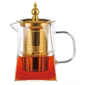 إبريق شاي زجاجي 550 مل مع مصفاة قابلة للإزالة من الستانلس ستيل