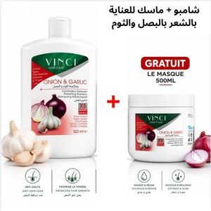General Pack Soin Cheveux VINCI Onion & Garlic – Shampoing 500ml + Masque Capillaire 500ml à l'Extrait d'Ail et d'Oignon – Anti Chute, Croissance et Réparation des Cheveux