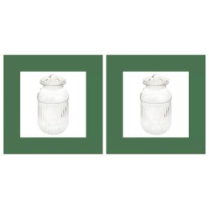 Bocal de rangement - Verre strié - Grande capacité pour cuisine - Transparent 1,5L - Lot de 2