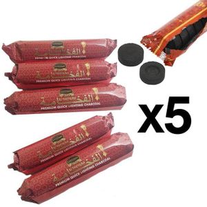 Al Fakhr 5 paquets de charbon de bois premium : 50 pièces de charbon de bois premium