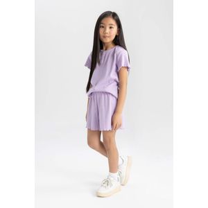 Defacto طقم بيجاما بناتي مضلع قصة عادية - قطعتين