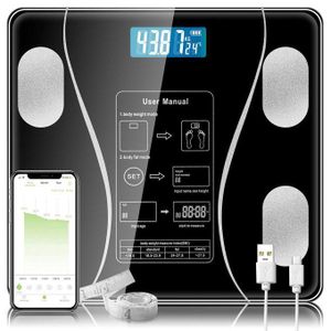 Balance Numérique Intelligente de Graisse Corporelle, Analyseur de corps complet, LED, Bluetooth