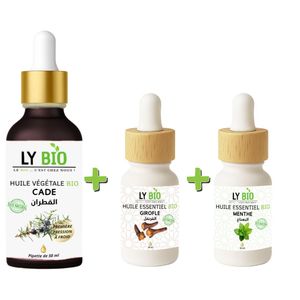 LY BIO PACK HUILE CADE 50ML - PIPETTE + HUILE ESSENTIEL GIROFLE 10ML + HUILE ESSENTIEL MENTHE 10ML
