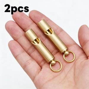 2 Sifflets de Sécurité Puissants en Métal Doré – Sifflet d’Urgence avec Anneau Porte-Clés, pour Camping, Sport, Randonnée et Activités Extérieures