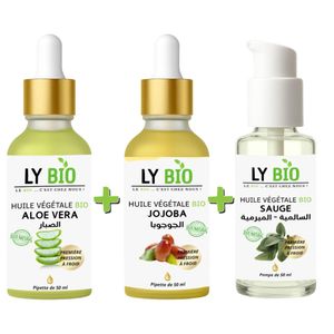 LY BIO PACK HUILE ALOE VERA 50ml - PIPETTE + HUILE JOJOBA 50ML - PIPETTE + HUILE SAUGE 50ML - POMPE