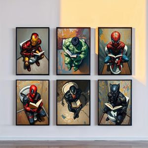 6 قطع من فن الجدران المضحك لأبطال Marvel الخارقين على ملصقات A5 - ملصقات نمط كوميكس مجردة قديمة غير مؤطرة للغرفة B