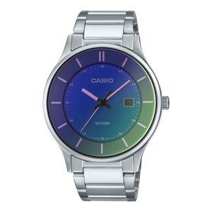 Casio Montre pour hommes avec verre polarisé bleu - Affichage dateur - Tout en acier inoxydable - MTP-E605D-2EV