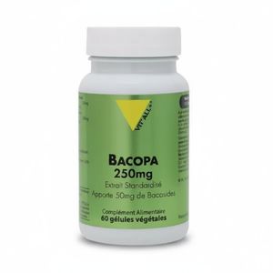 vitall + Bacopa Monnieri BIO 250mg - Soutien Fonctions Cognitives, Mémoire & Concentration - 60 Gélules Végétales - Extrait Standardisé 20% Actifs - (Fabriqué en France )  