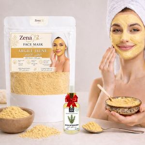 Zena Argile jaune 200g masque soin visage luxe + huile de Romarin 30ml gratuit
