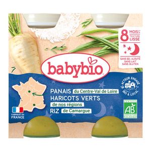babybio Panais du Centre-Val de Loire, Haricots Verts & Riz de Camargue 2x200g – Dès 8 mois