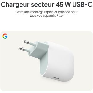 Google Chargeur 45 W USB-C – pour téléphone Pixel à Recharge Rapide – Compatible avec Les Produits PIXEL et d'autres appareils