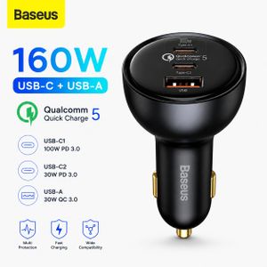 Baseas  Chargeur Voiture 160W USB-C + USB-A Qualcomm Quick Charge 5 PD 3.0 Fast Charger pour iPhone, Samsung, Xiaomi