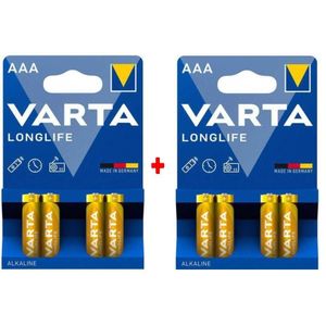 VARTA 8 piles Longlife alkaline AAA LR03 Alkaline 8 Batteries 1.5V (2-pack) -Made in Germany