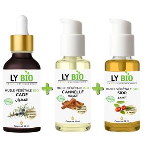 LY BIO PACK HUILE CADE 50ML - PIPETTE + HUILE CANNELLE 50ML - POMPE + HUILE SIDR 50ML - POMPE