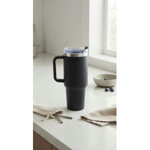 Gobelet Isotherme 1,2L Grand Format en Acier Inoxydable avec Poignée, Couvercle Étanche et Paille – Idéal pour Voyages, Bureau et Voiture