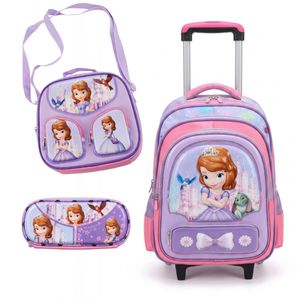 Ensemble Sac Trolley Fille 3 Pièces – Cartable à Roulettes avec Sac à Dos, Sac Bandoulière et Trousse – Rangement Pratique pour École et Voyage