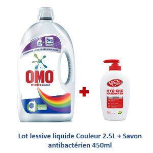 Omo Lot lessive liquide comfort 2.5L + Savon liquide antibactérien