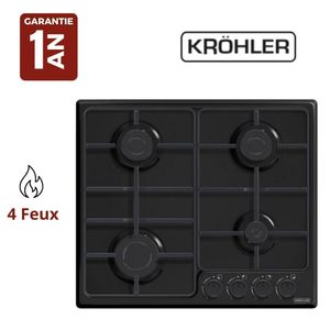 KRÖHLER Plaque de Gaz 4 Feux 60 cm Noir Émaillé Allumage Électrique – PG-900