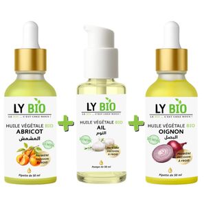 LY BIO مجموعة LYBIO زيت المشمش 50 مل - ماصة + زيت الثوم 50 مل - مضخة + زيت البصل 50 مل - ماصة