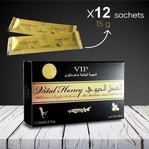 12 Sachers honey vital VIP vitaldose - Miel extra fort pour hommes, Miel Bio avec Royal gelee naturelle de première qualité, polen d'abeille, 100 herbes pures melangees Paquet 12 sachets