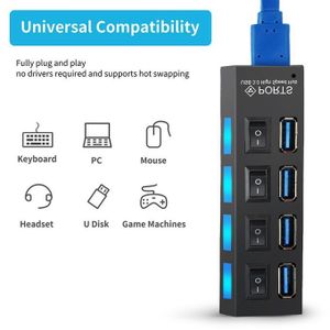 Hub USB 3.0 externe alimenté, 4 Ports USB avec interrupteurs