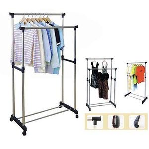 Porte-vêtements télescopique double pôle COD Sechoir linge retractable étendoir pliable chapeaux