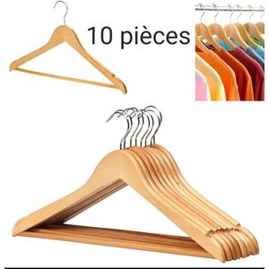 Lot de 10 cintres naturels en bois massif