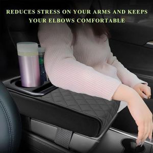 Oreiller d’Accoudoir pour Console Centrale de Voiture – Coussin en Cuir PU avec Porte-Gobelet et Support Téléphone, Mousse Mémoire, pour Voiture, 35x21cm