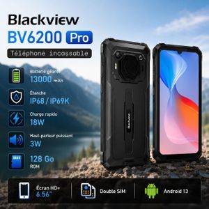 Blackview BV6200 Pro – Smartphone Robuste Antichoc 4G, Batterie 13000mAh, Android 13, Écran 6.56", 6Go RAM + 128Go, Haut-Parleur Ultra Puissant, IP68/IP69K & NFC