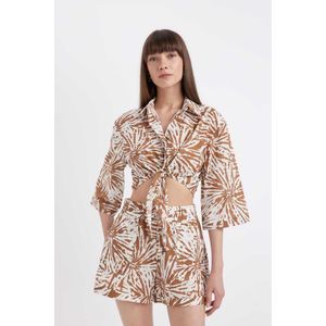 Defacto Femme Courte Blouse Manches Courtes - D2973AX - Brown