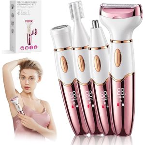 Rasoir électrique 4 en 1 pour femme, tondeuse bikini pour le corps, les jambes, les poils pubiens et le visage, rasoir électrique indolore IPX7 étanche, rechargeable et sans fil, portable