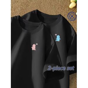 Ensemble de deux t-shirts à col rond imprimés pour hommes, parfaits pour les activités estivales en extérieur, coupe régulière, fabriqués dans un tissu confortable et lavable en machine.