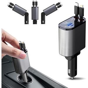 Chargeur de Voiture rétractable, USB C Charge Rapide 2 en 1 45 W, Adaptateur de Chargeur de Voiture Compatible pour Les téléphones Portables iOS et Android Tous Les appareils USB