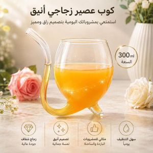 Verre à Jus en Verre 300ML avec Paille Intégrée – 1 PC Couleur aléatoire