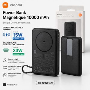 XIAOMI Magnetic Power Bank 10000mAh 33W avec Support & Câble USB-C Intégré – Charge Magnétique Sans Fil jusqu'a 15W 