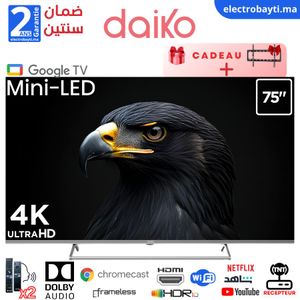 Daiko 75"- MiniLED Google TV 5.0 sous Android 14 , 4K UHD, HDR10, HLG, Dolby Audio - MLED75MU35DK