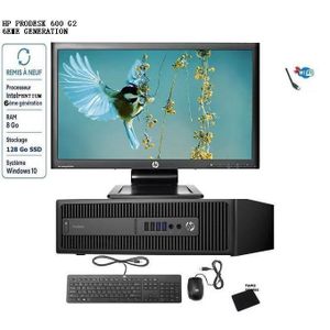 Pc HP Bureau Complet – intel Pentium G4400 3.30ghz 6éme Génération - 8Go RAM - 128Go SSD - Écran 20 - Remis à Neuf