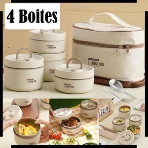 Ensemble de Boîtes à Lunch Isothermes 4 Compartiments avec Sac – Récipients pour Repas avec Couvercles Étanches et Couverts en Acier Inoxydable, Idéal pour Travail, École et Déplacements