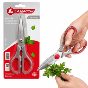Lamacom Ciseaux Ménagers Professionnels en Inox - Ciseaux de Cuisine avec Lames Dentelées et Casse-Noix - Robustes, Précis et Confortables - Usage Quotidien