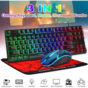T-Wolf Pack Pro Gaming 3in1 Clavier 87 Touches,  Souris & Tapis 