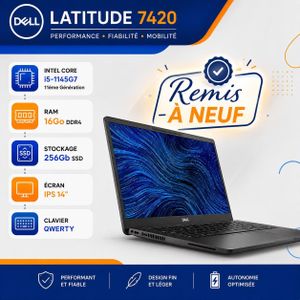 DELL  Pc Portable Latitude 7420 Intel Core I5-1145g7 11éme Gén RAM 16Go DDR4 256Gb SSD  - REMIS A NEUF
