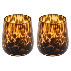 Gobelet de Salle de Bain - Verre Motif Écaille de Tortue - Rangement Brosses à Dents - Ambre Marron - Lot de 2