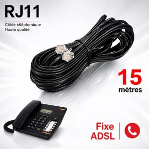 15M Câble Rallonge RJ11 pour Téléphone Fixe et Internet ADSL, Longueur 10 mètres