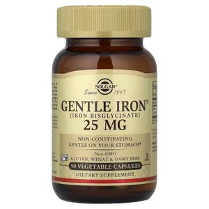 Solgar Gentle Iron Fer Doux 25 mg 90 Gélules Végétales Haute Absorption