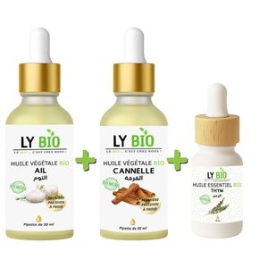 LY BIO PACK HUILE AIL 50ML - PIPETTE + HUILE CANNELLE 50ML - PIPETTE + HUILE ESSENTIEL THYM 10ML