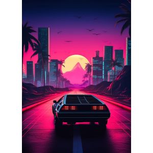 Retro miami neon sunset  Style 5 Poster Chambre Haute Qualité