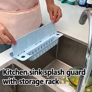 Support de Rangement pour Évier de Cuisine – Porte-Éponge avec Déflecteur Anti-Éclaboussures Silicone