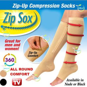 Chaussettes à Compression zip Sox  - Bas varices Compression Socks Zipper Leg Support Knee Stockings Open Toe (beige)