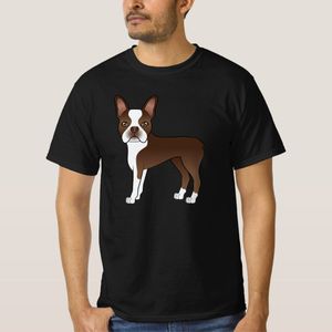 Liver Brown Boston Terrier Cartoon Dog Drawing T-Shirt unique design - t shirt tres bon qualite